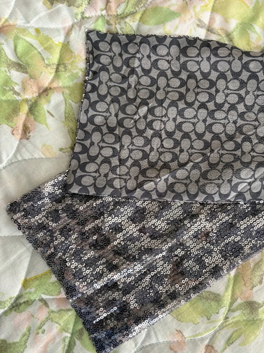 Rare Coach Silver Sequins Ocelot Leopard Signature Oblong Scarf Evening Wrap
